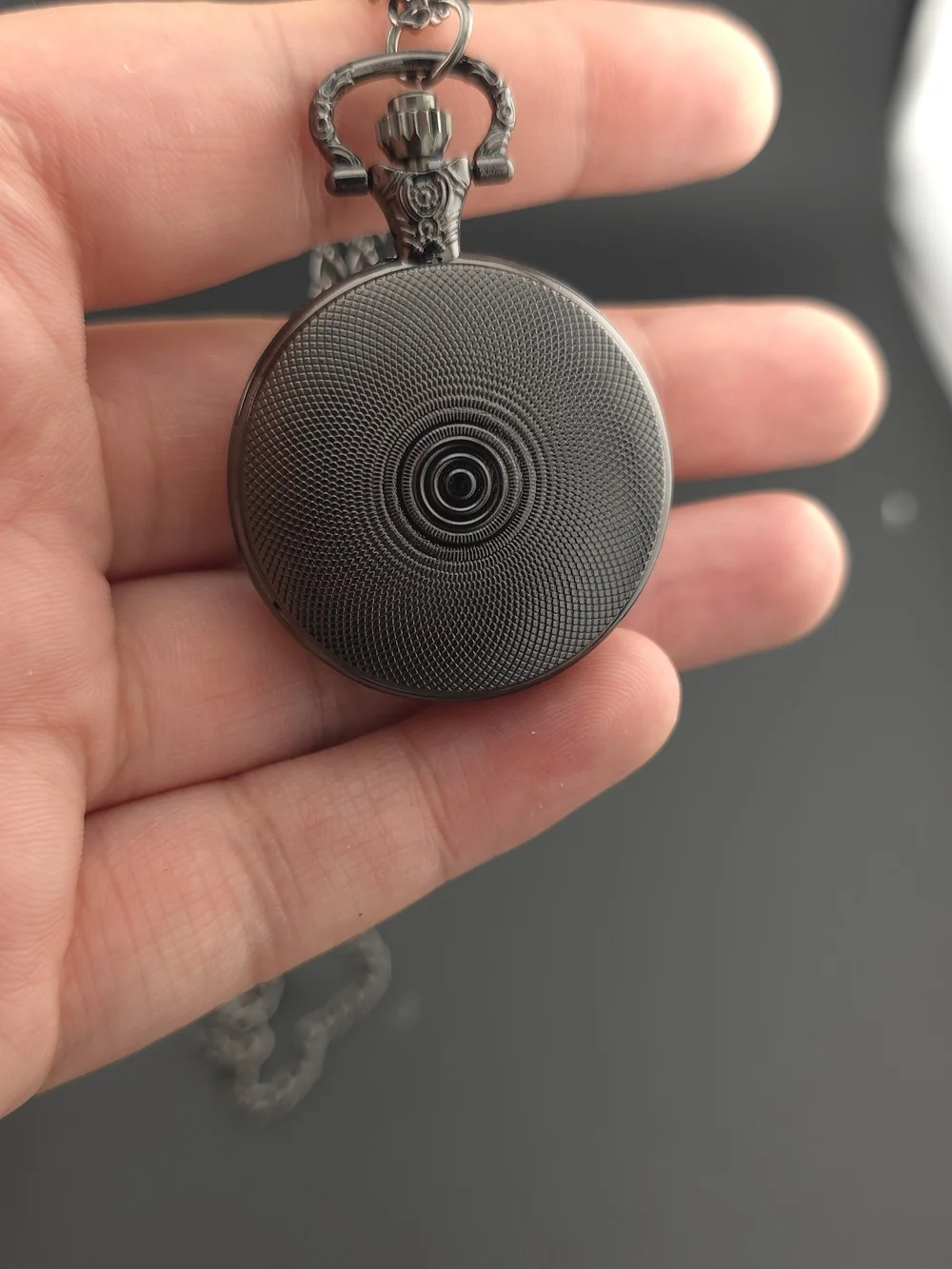 Black Pocket Watch Necklace  with American Flag Wolf Design
